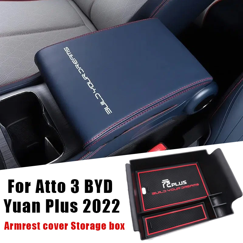 Caja de almacenamiento para consola central de coche, cubierta de cuero para reposabrazos para BYD Atto 3 Yuan Plus 2022 Act 3, accesorios