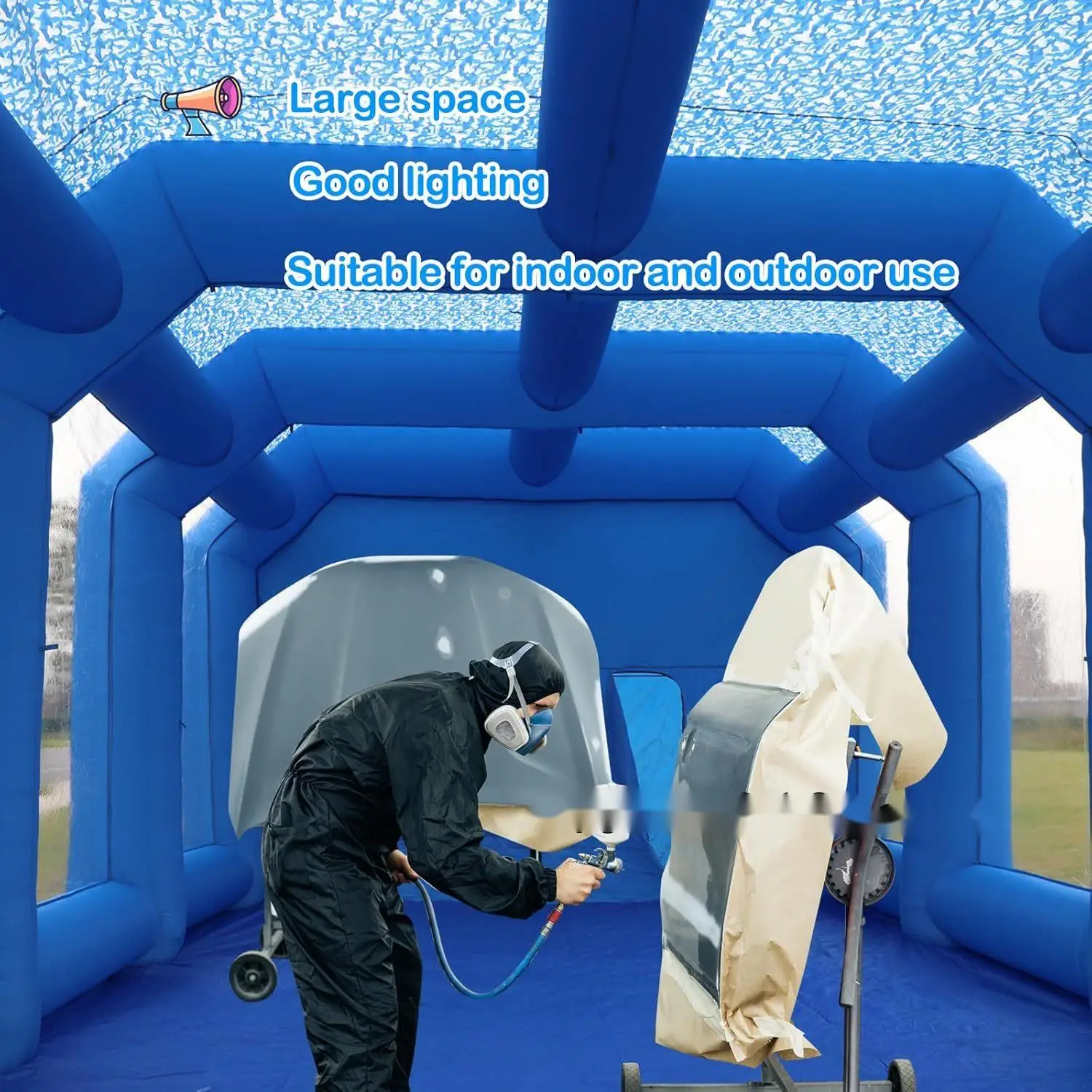 Blue Portable Spray Paint Booth Automotive Parking Tent Inflatable Bubble Garage Car Cover