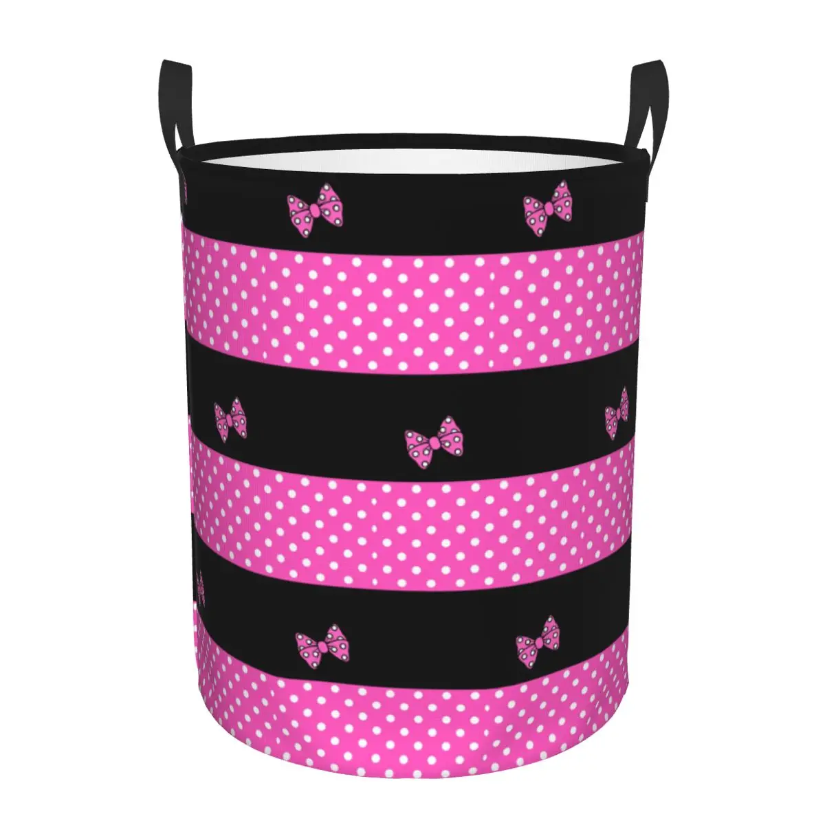 

Custom Pink Minnie Polkadots Laundry Basket Foldable Animated Toy Clothes Hamper Storage Bin for Kids Nursery