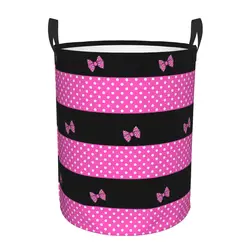 Custom Pink Minnie Polkadots Laundry Basket Foldable Animated Toy Clothes Hamper Storage Bin for Kids Nursery