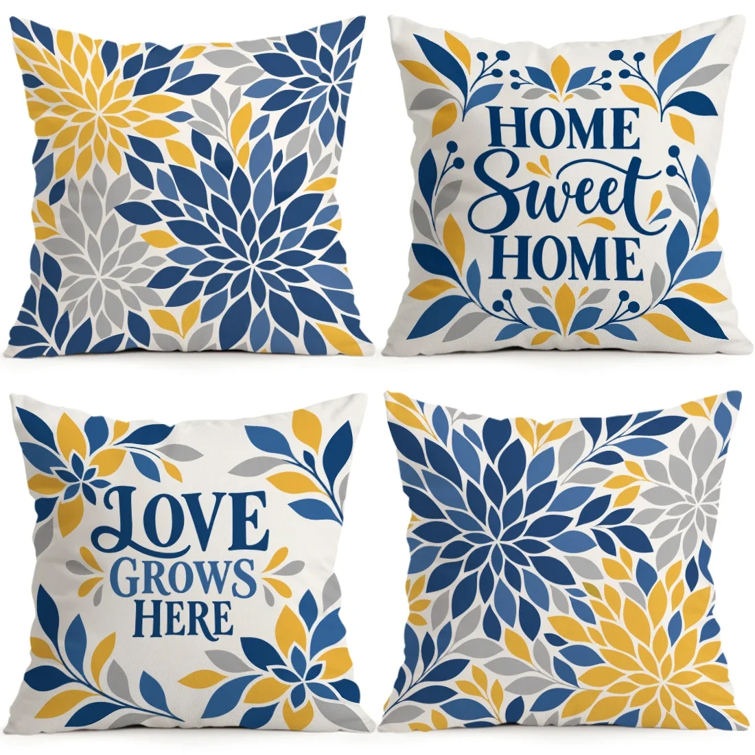 Blue Gold Flower Language Warm Home Cushions Pillowcase Polyester Cushion Cover Throw Pillow Pillowcover Home Car Sofa Decor