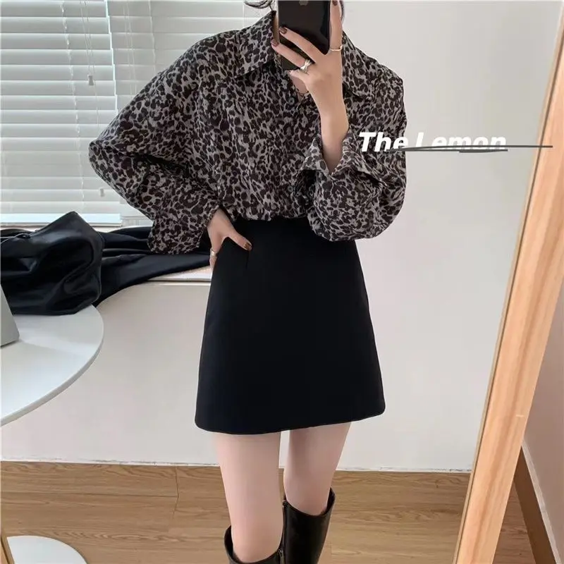 

Unique Faionable Retro Women's Loose Base Layer Leopard Print irt Korean Sle Spring Autumn New Arrival Ele Beautiful