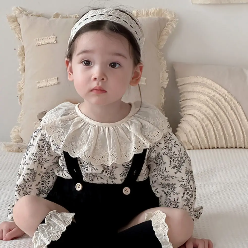 لوتس ليف طوق الطفل البلوز فستان وزرة كشكش زهرة دارى بذلة رومبير للرضيع الحلو الطفل السراويل تسلق دعوى #2