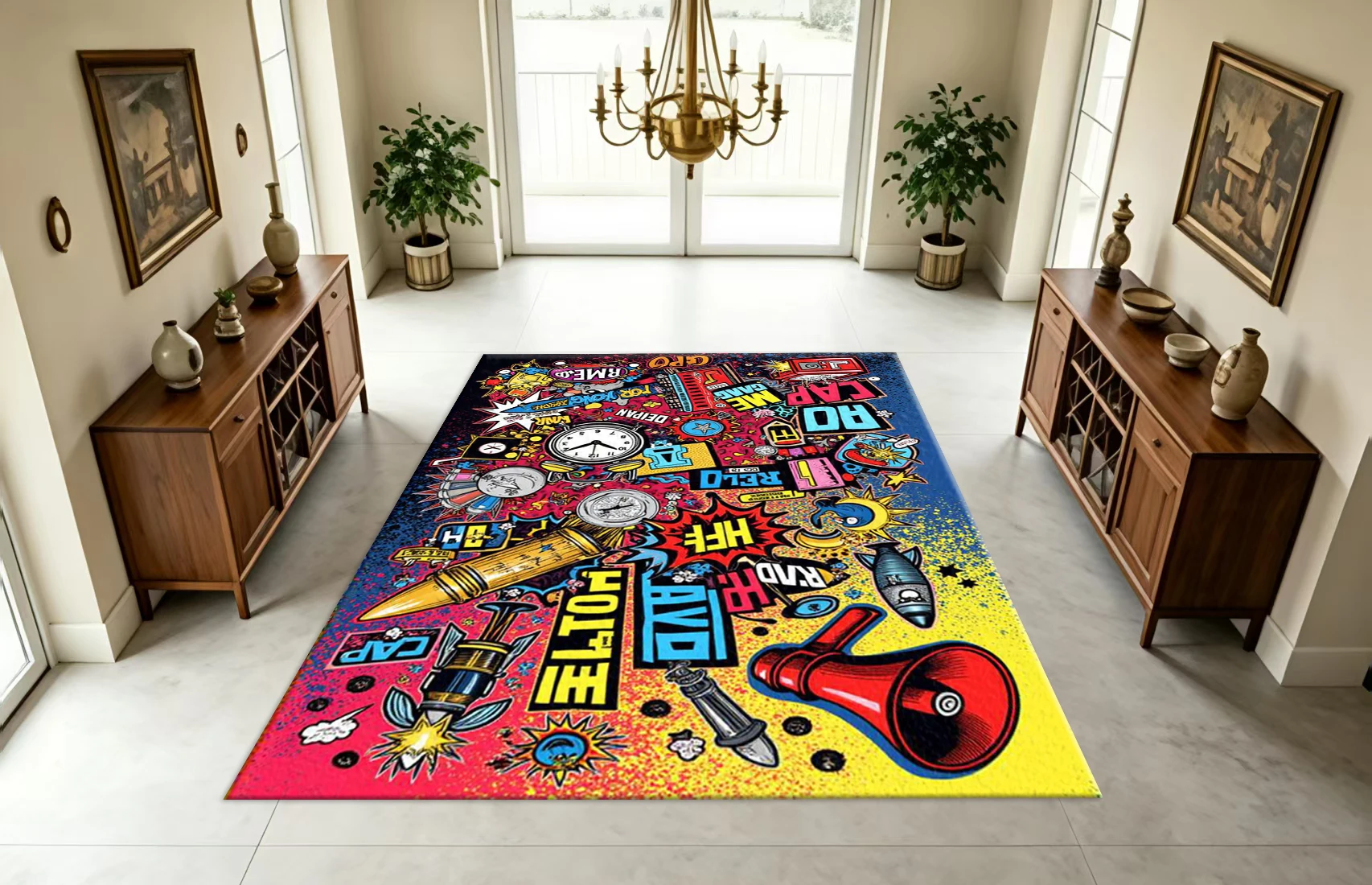 Colorful Pop Art Graffiti Cartoon Collage Carpet Flooring Creative Art Style Home Living Room Bedroom Decor Rug