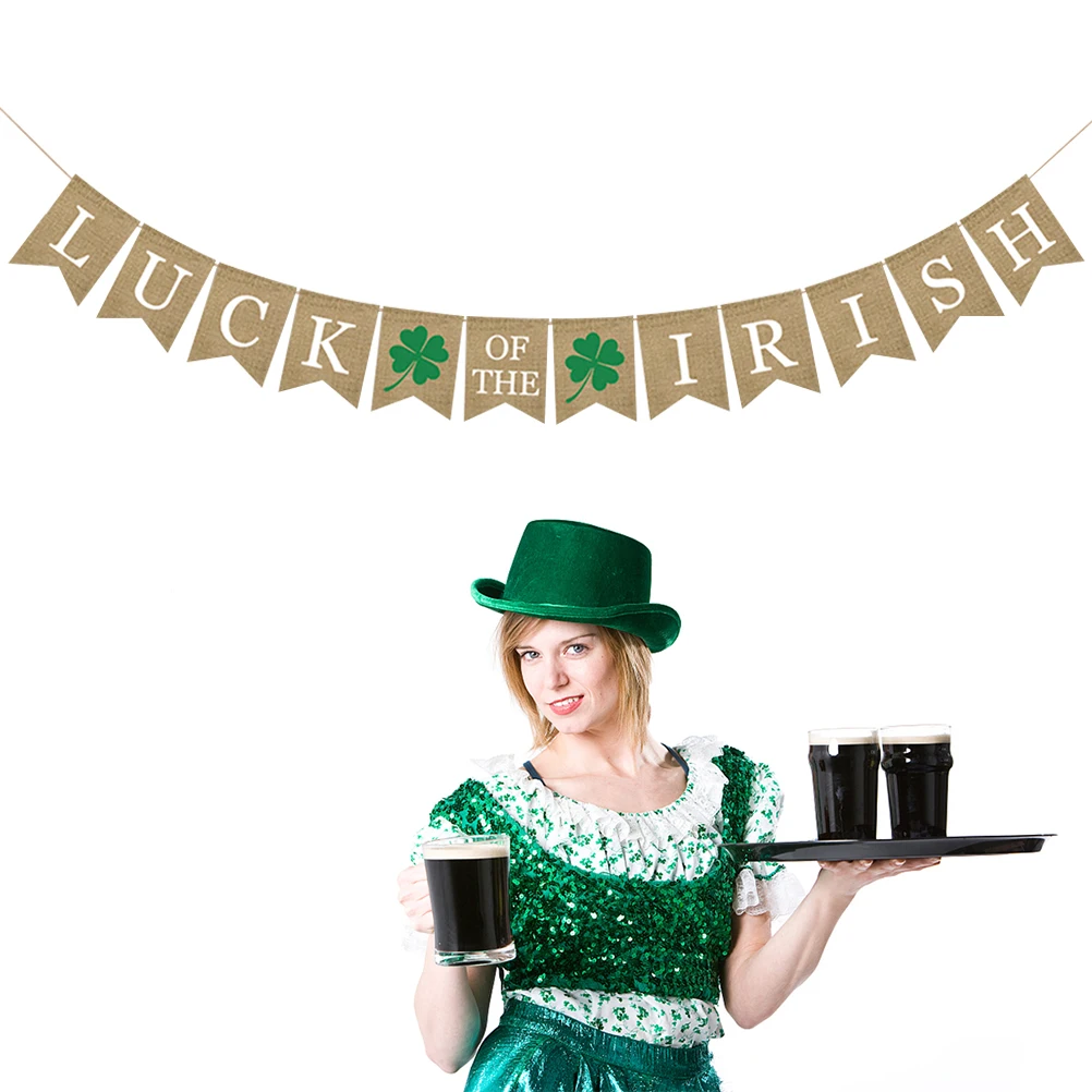 

St Patrick Decor Burlap Banner Garland Four Leaf St.Patrick Day Decor Clover Shamrock Bunting Party Supplies Festive Parade