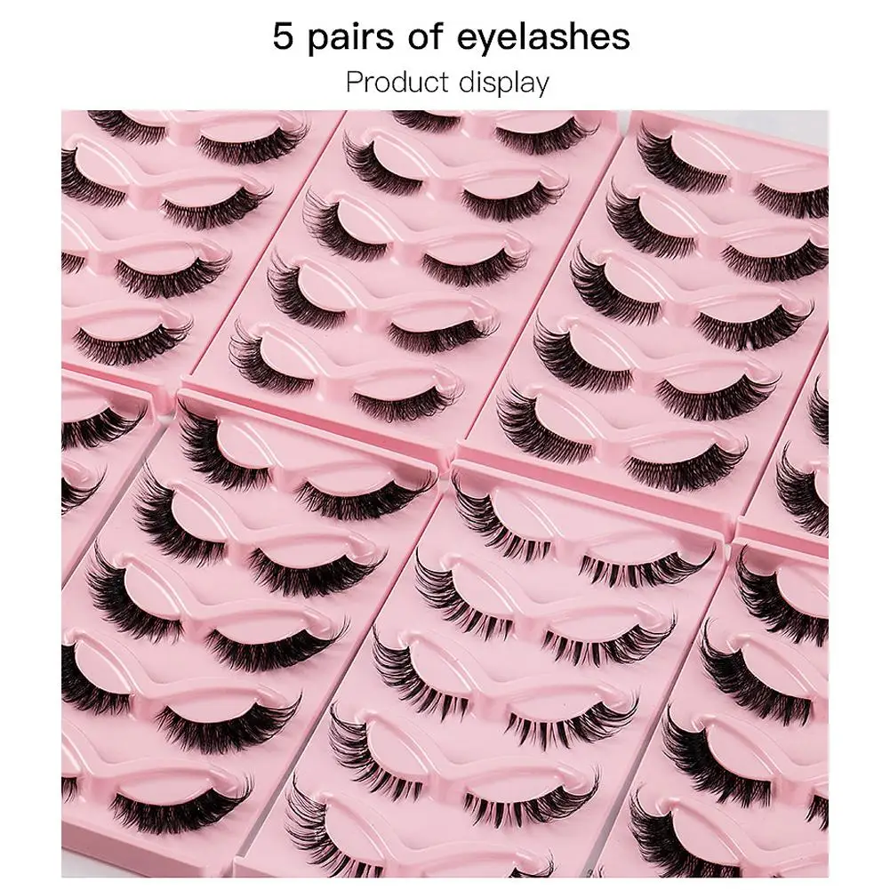 ดูธรรมชาติ Cat-Eye Lashes Wispy ขนตาปลอม 5 คู่หนา Cat Eye Lashes แต่งหน้า Mink Faux Lashes Eyelash EXTENSION