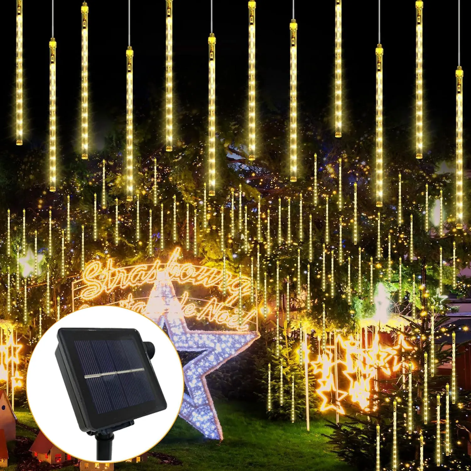 

30cm/50cm Solar Meteor Shower String Lights 8 Tubes Holiday Lights for Christmas Outdoor Lighting Wedding Garden Tree Decoration