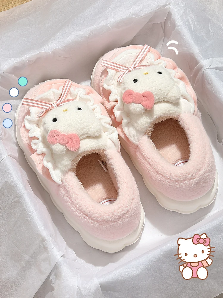 Sanrio Plush Slippers Hello Kitty Kawaii Cute Student Autumn Winter Bedroom Soft Padded Plush Bedroom Aldult Shoes Girls Xmas