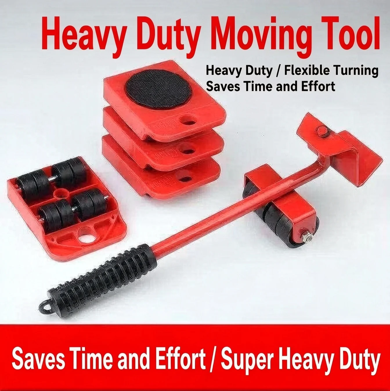 5-piece moving tool set: easily move furniture and appliances, mobile roller base saves effort and energy