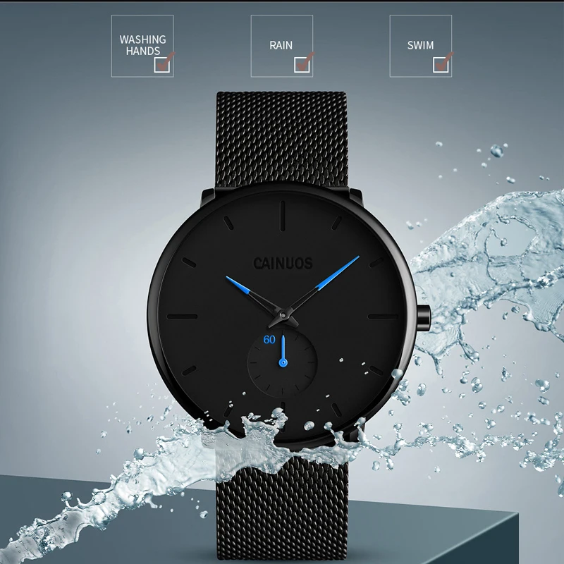 Men's Fashionable Simple Design Waterproof Watch Stainless Steel Mesh Belt Wristwatch Quartz Clock Gift Relogio Masculino