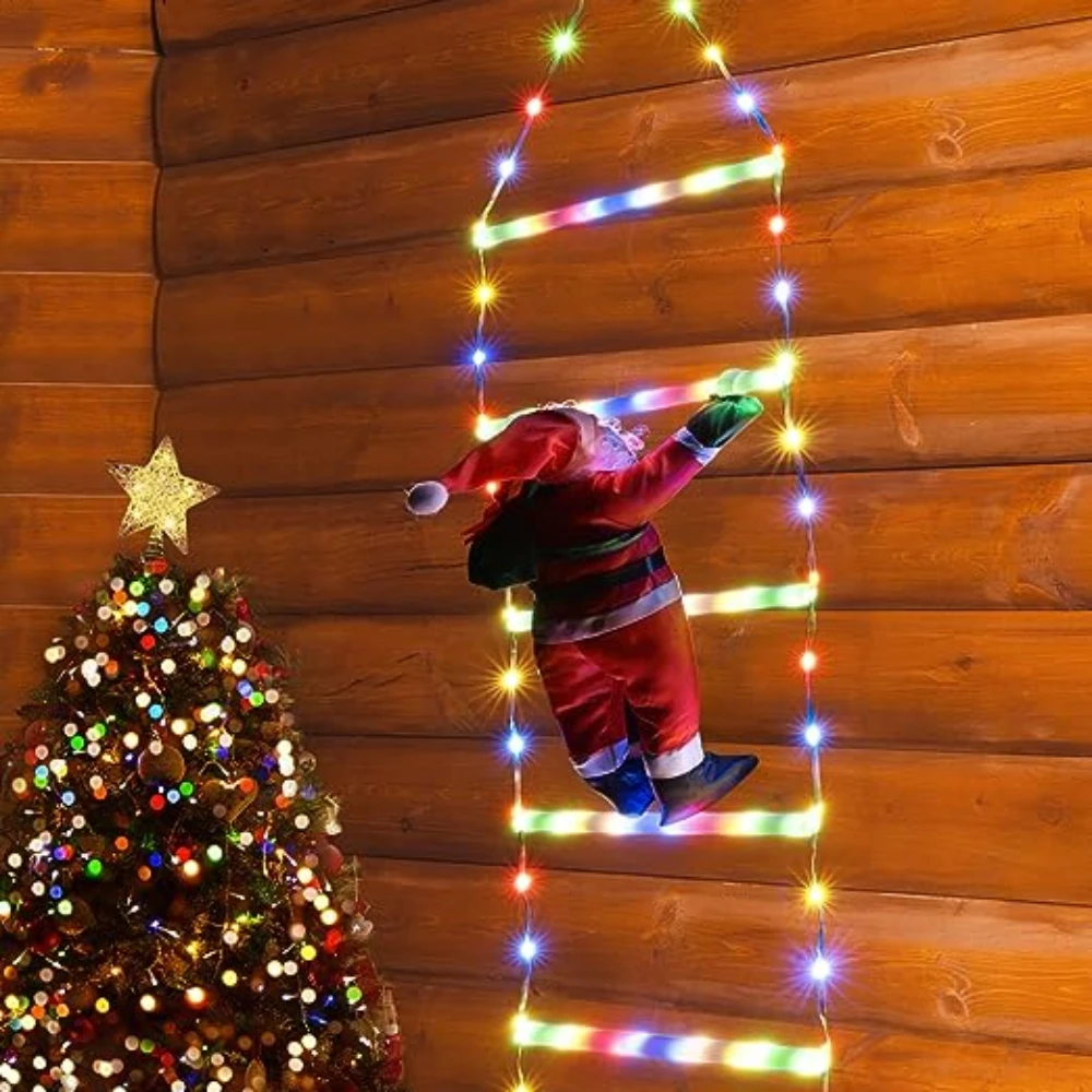 Christmas Decorations Ladder Lights Indoor Outdoor Window Garden Xmas Tree Hanging with Santa Claus Doll Decor String Lamp