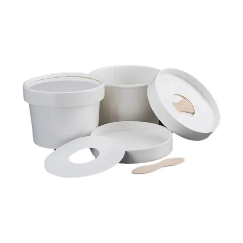 

50pcs/lot Disposable Ice Cream Paper Cup Set with Lid And Spoon Customizable Label Sticker for Logo Yogurt Paper Bowl