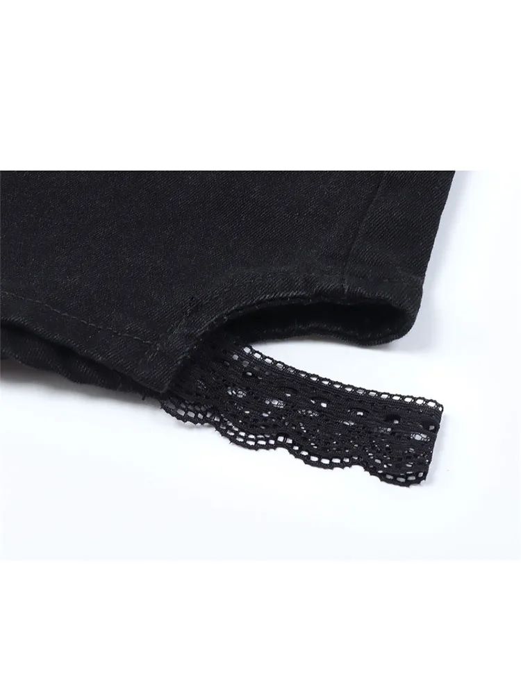 Sexy Slim Summer Women Denim Shorts 2022 New Gothic Black High Waist Short Jeans Y2K Streetwear Female Lace Up Bandage Hot Pants