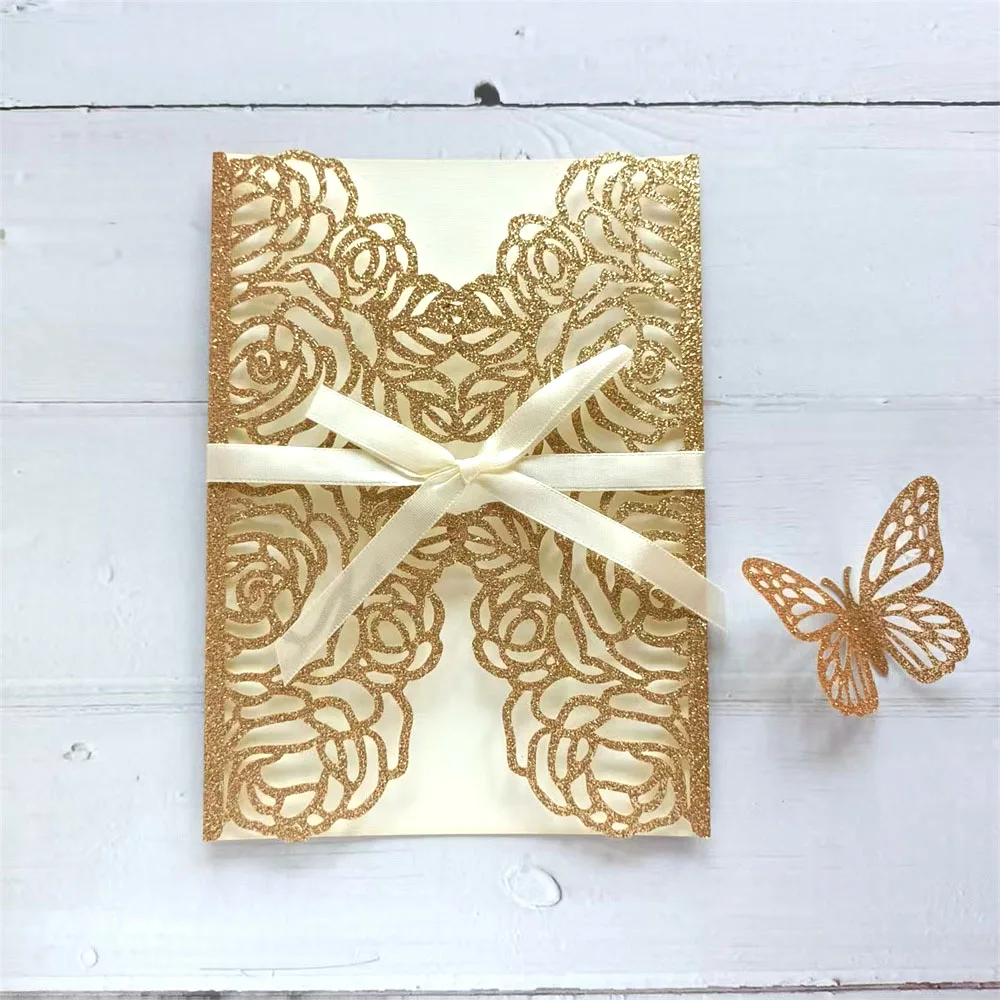 

Приглашение в виде бабочки с бантом и цветочной лазерной резкой, приглашение на свадьбу, день рождения, quinceanera, 50 комплектов