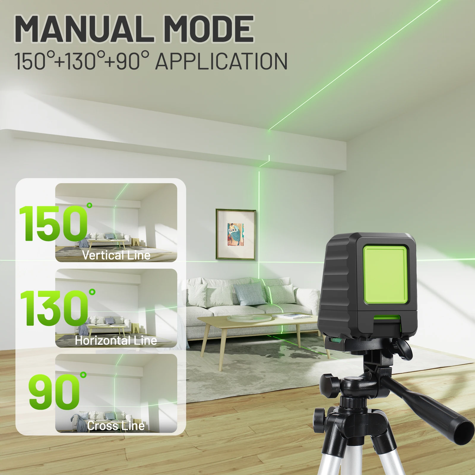 Huepar BOX-1G+T065 Kreuzlinienlaser mit Stativ, grün, selbstnivellierend, vertikale & horizontale Linien, Nivellierlaser mit Halterung
