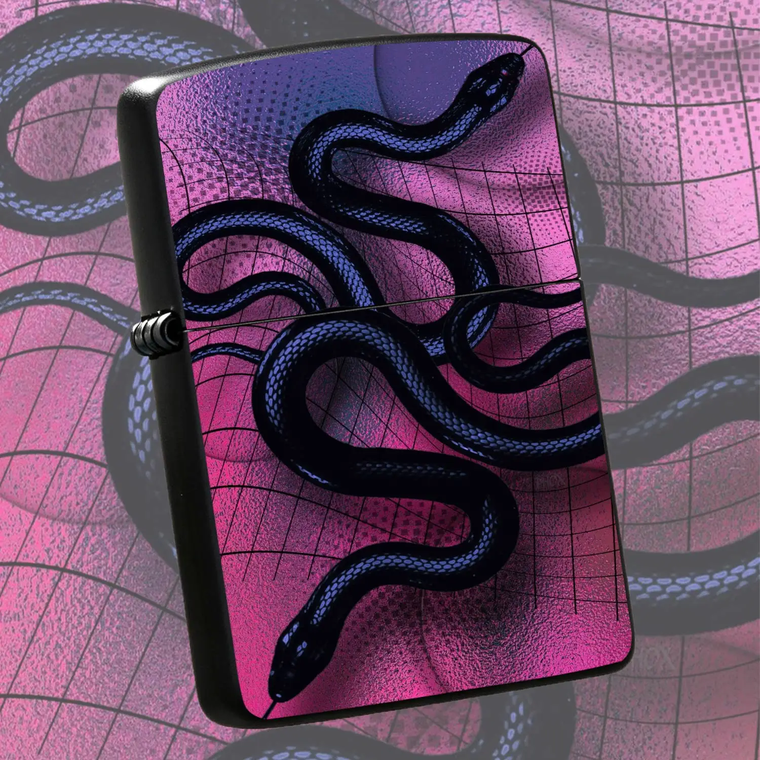Trendy Retro Dual Snakes Pattern Lighter, Artistic Cyber Pink Purple Gradient Stylish Decor, Multi-scenario Adaptable Practical Item for Daily Use, Unique Vibe Gift for Yourself and Others, Eye-c A Humorous And Interesting Lighter