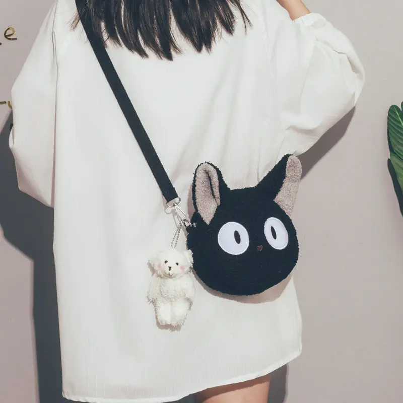 Bolso Kawaii de estilo japonés para mujer, bolso de hombro de felpa de dibujos animados para mujer, bolso cruzado, bolso pequeño para teléfono y