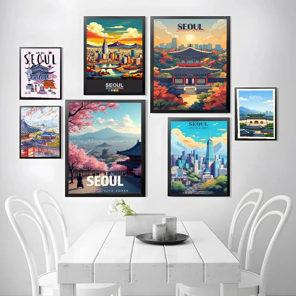 City modern S-Seoul Poster Stickers, suitable for game rooms, bedrooms, corridors, home wall art decor, gifts