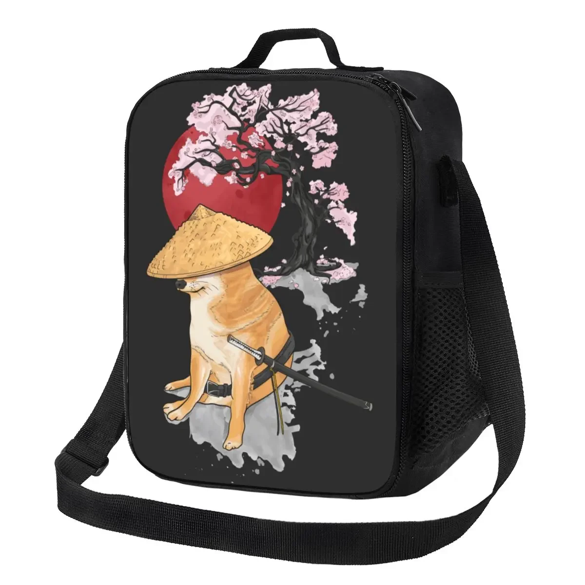 Samurai Japanense Cheems Meme Insulated Lunch Tote Bag for Women Portable Thermal Cooler Food Bento Box Work School Travel