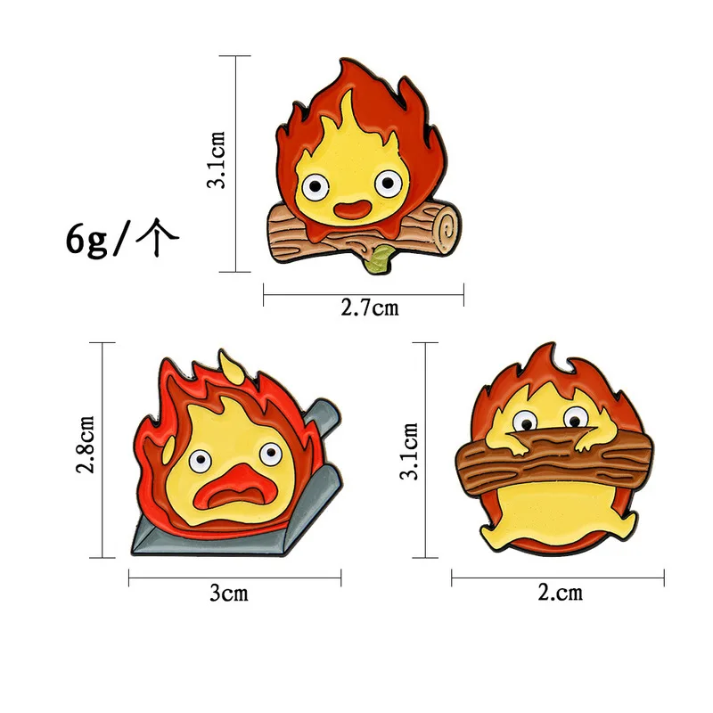 Kleine Feuer Holz Brosche Anime Figur Cartoon Karte Luzifer Abzeichen kleine Flamme Form Zubehör Legierung Modell Ornamente Spielzeug Geschenke