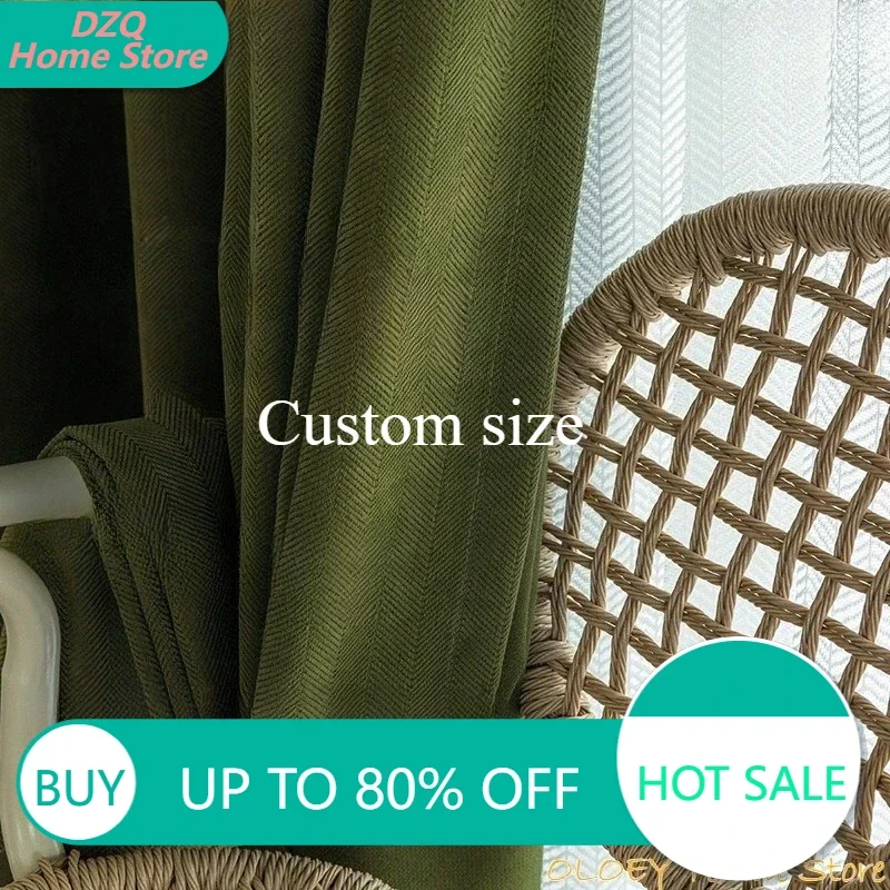 

Custom Size Fashion Luxury European Vintage Olive Green Blackout Thicken Curtains for Living Room Bedroom Dining