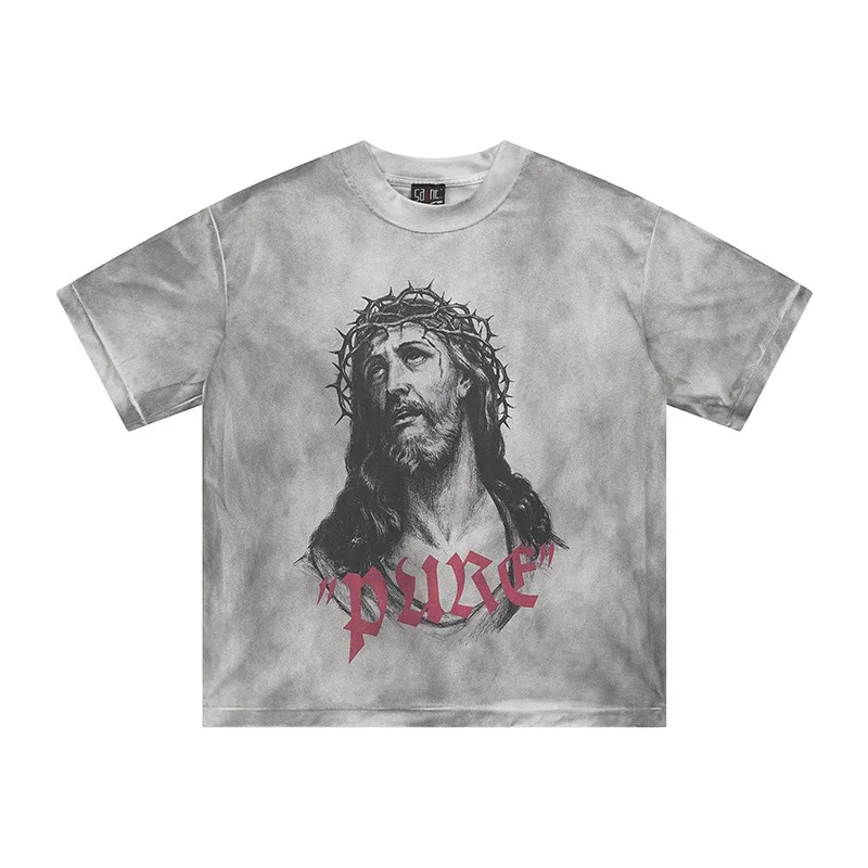 

Thorn Character Avatar Small Collar Worn Dirty Dyed Heavy Short Sleeved Shirt Saint Men Woman Casual T-shirts