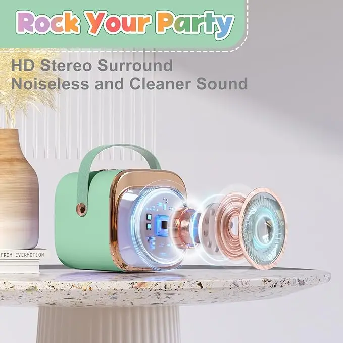 Portable Bluetooth 5.3 Karaoke Machine with 2 Wireless Microphones - Home Family Singing PA Speaker System Kids Gift