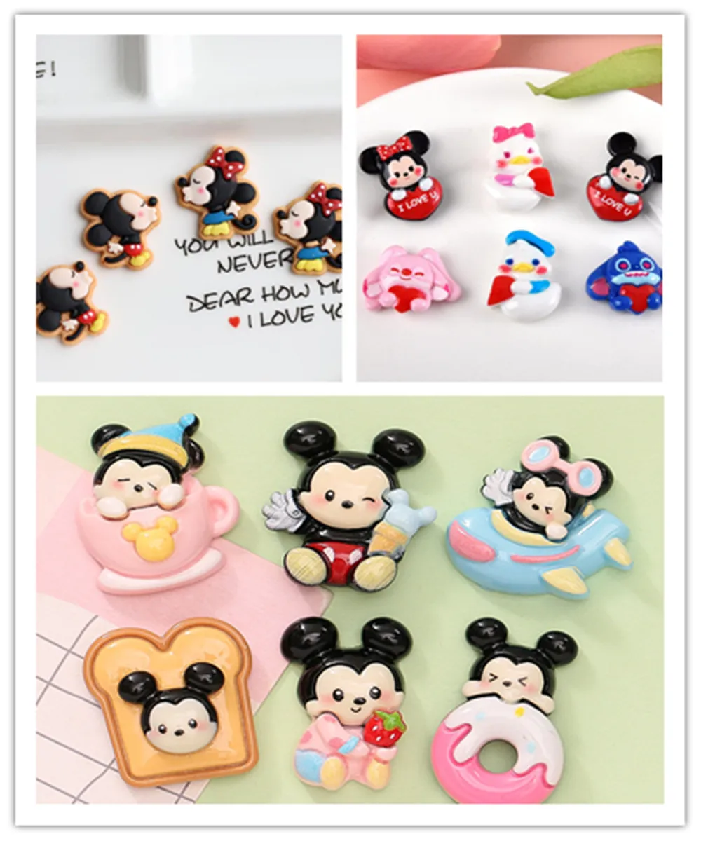 100pcs Resin Cartoon Disney Mickey Bread Donut Flat Back Cabochons DIY Scrapbooking For Jewelry Craft Decoration Accessories