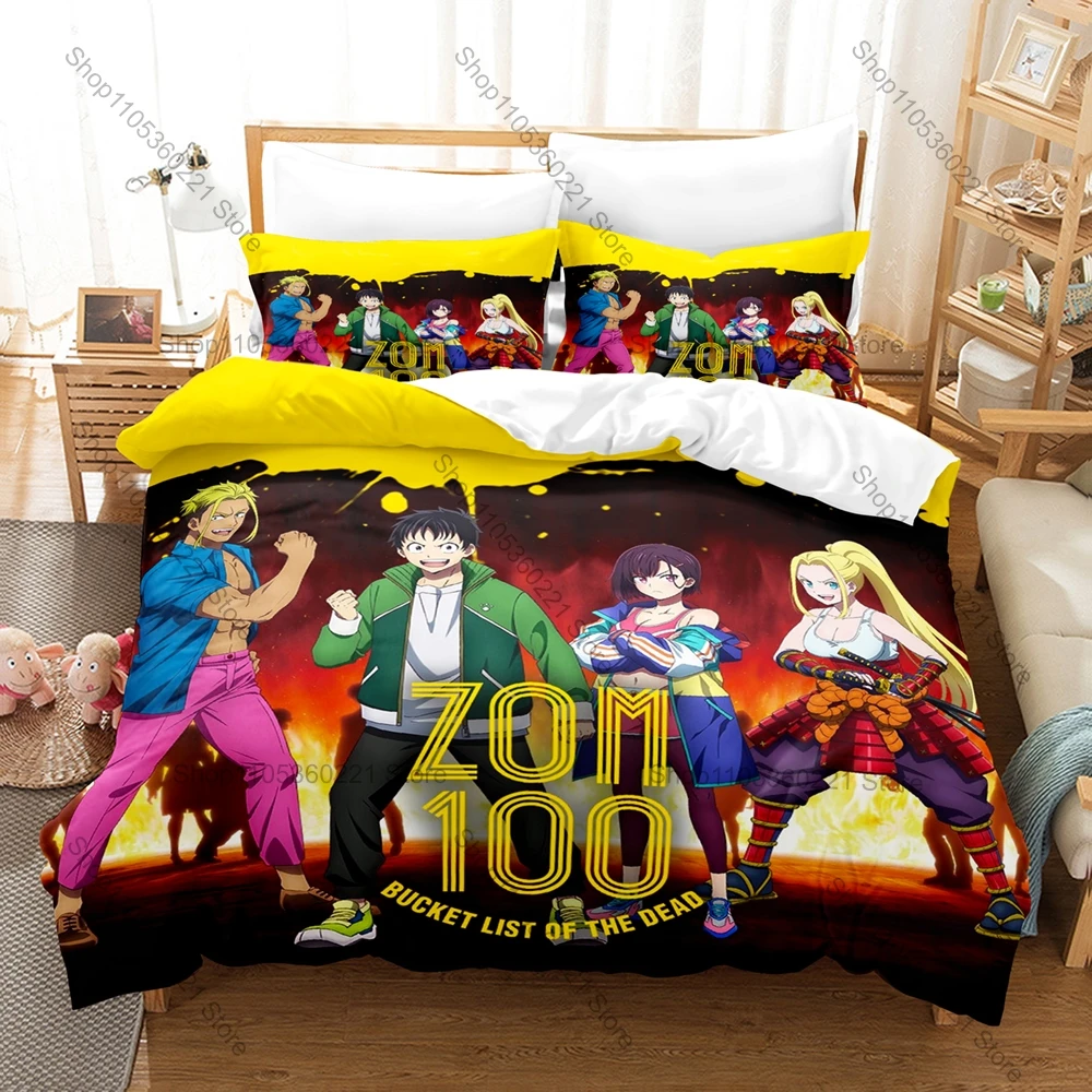 Cool Zom 100 Bucket List of the Dead Anime Duvet Cover + 2 Pillowcases 3D Print Polyester Bedding Set Bedroom Decor