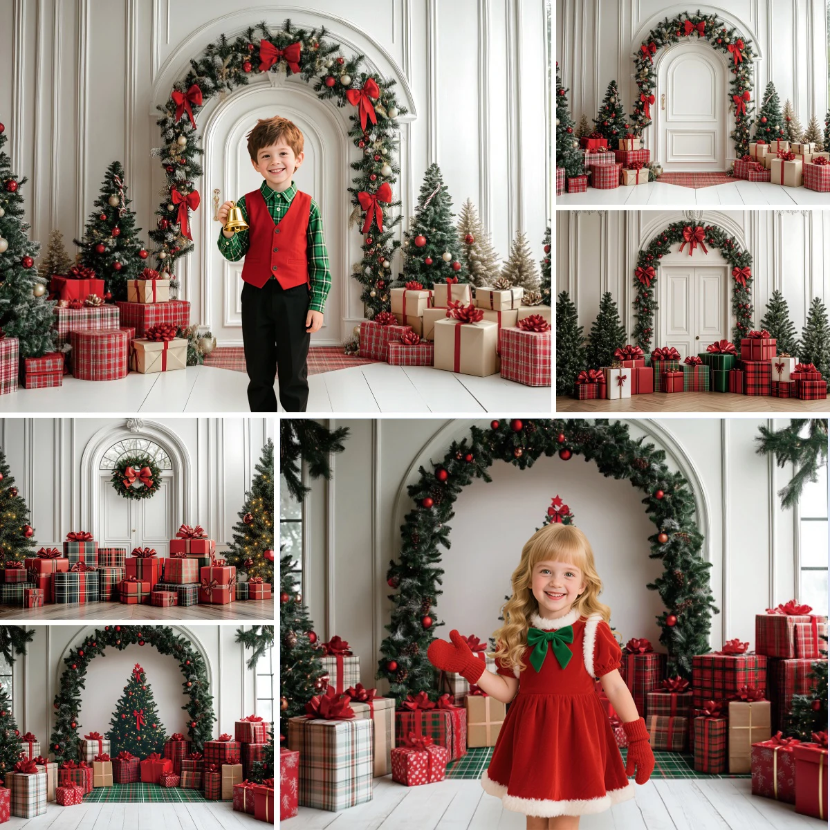 خلفيات عيد الميلاد الاحتفالية للصور الفوتوغرافية القوس الأحمر شجرة قوس الهدايا زينت الاطفال الأسرة صورة ديكور خلفية استوديو الصور