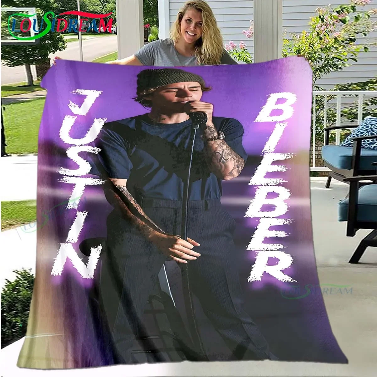 Pop  Singer J-Justin Bieber Pattern Blanket Star Art Flannel Thin Blanket Portable Home Travel Office Lunch Break Blanket