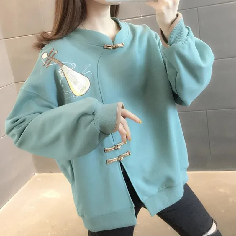 

Autumn Women Sweatshirts Chinese Style Imitation Cheongsam Fashion Vintage Clothes Japanese style Long Sleeve Pullover Tops 2022