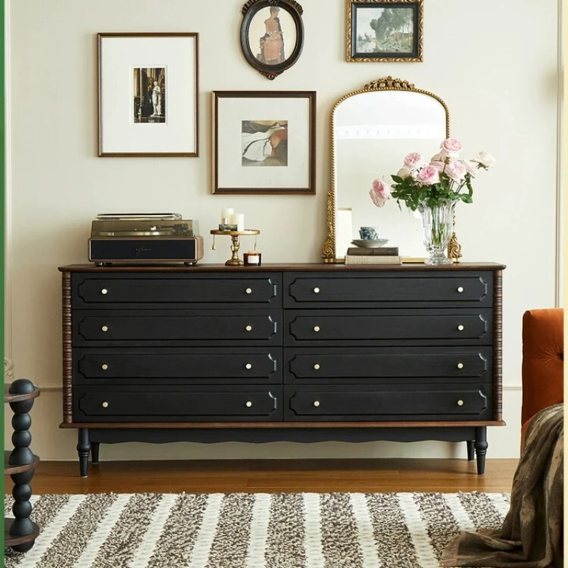 

French solid wood chest, household small apartment porch locker bedroom retro bedside storage drawer cabinet