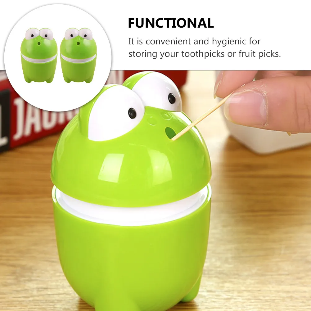 2Pcs Frog-Shaped Toothpick Holder Premium Plastic Automatic Press-Type Dispenser for Home Bar Restaurant Kitchen Desktop Decor