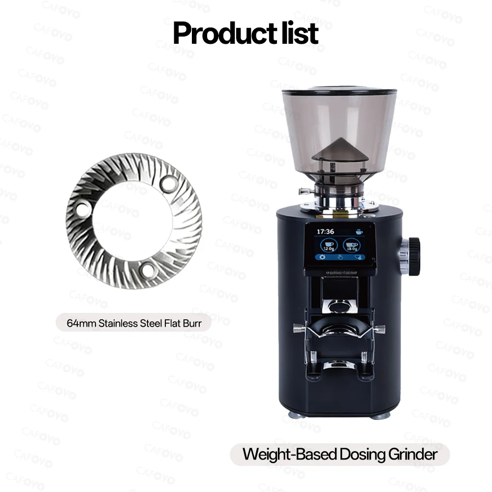 CAFOVO G664F Professionele Wegen Kwantitatieve Koffiemolen 64mm Platte Burr Touchscreen Espresso Grinder voor Thuis Barista