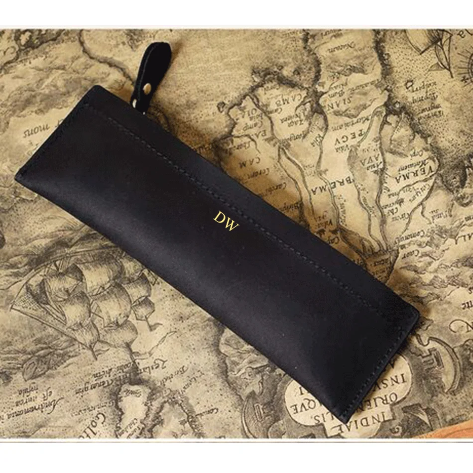 Free Custom Letters Leather Pencil Case College First Floor Crazy Horse Leather Handmade Zero Wallet Stationery Storage Bag