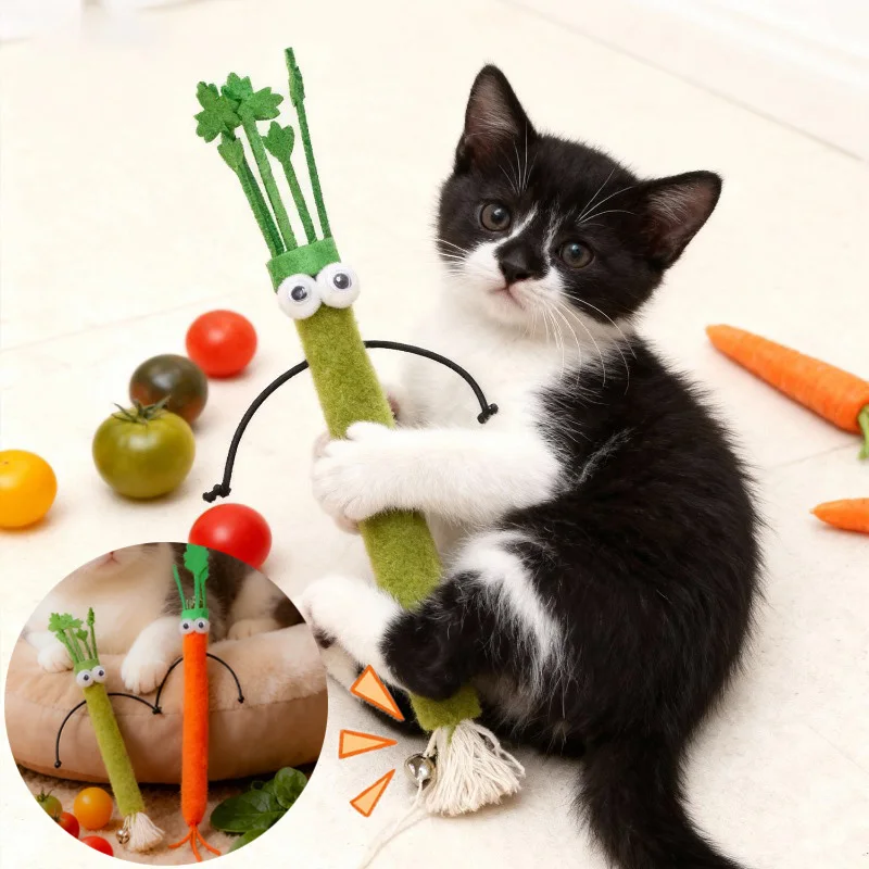 Interactive Cat Teaser Toy Simulated Celery Shaped Cat Chew Toy Kitten Teething Toy with Bell Cat Stick Toys