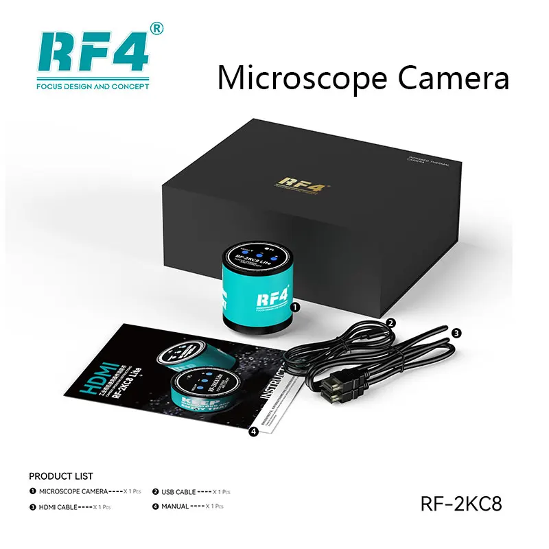 Câmera de microscópio rf4 RF-2KC8 lite 2k 60fps hd cs/c interface de lente alimentação usb para solda pcb pesquisa biológica reparo smd