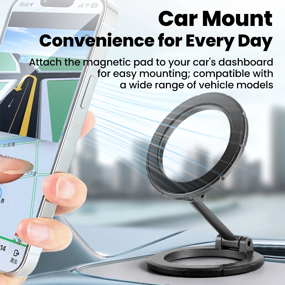Double Ring Car Magnetic Phone Holder Folding Portable Anti Shake Dual Sided Magnetism Navigation Stable Bracket Cellphone Stand