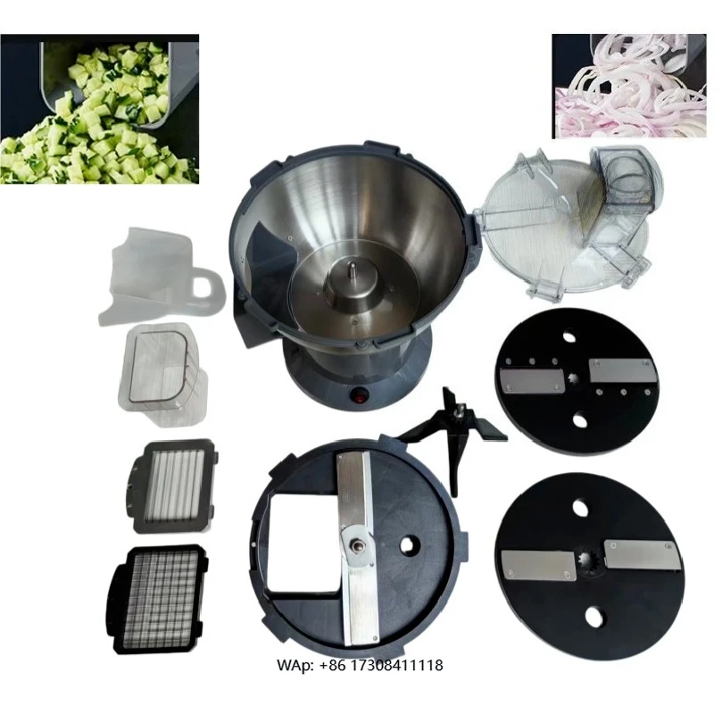 

Heavy-duty commercial vegetable processor with slicing, dicing and shredding capabilities