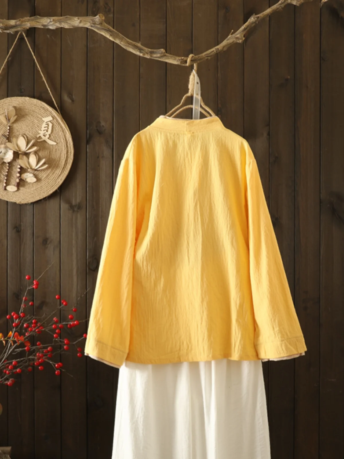 V넥 롱 슬리브 코튼 린넨 여성 플러스 사이즈 레트로 슬레 버튼업 캐주얼 탑 가을 패션 다도 의상...