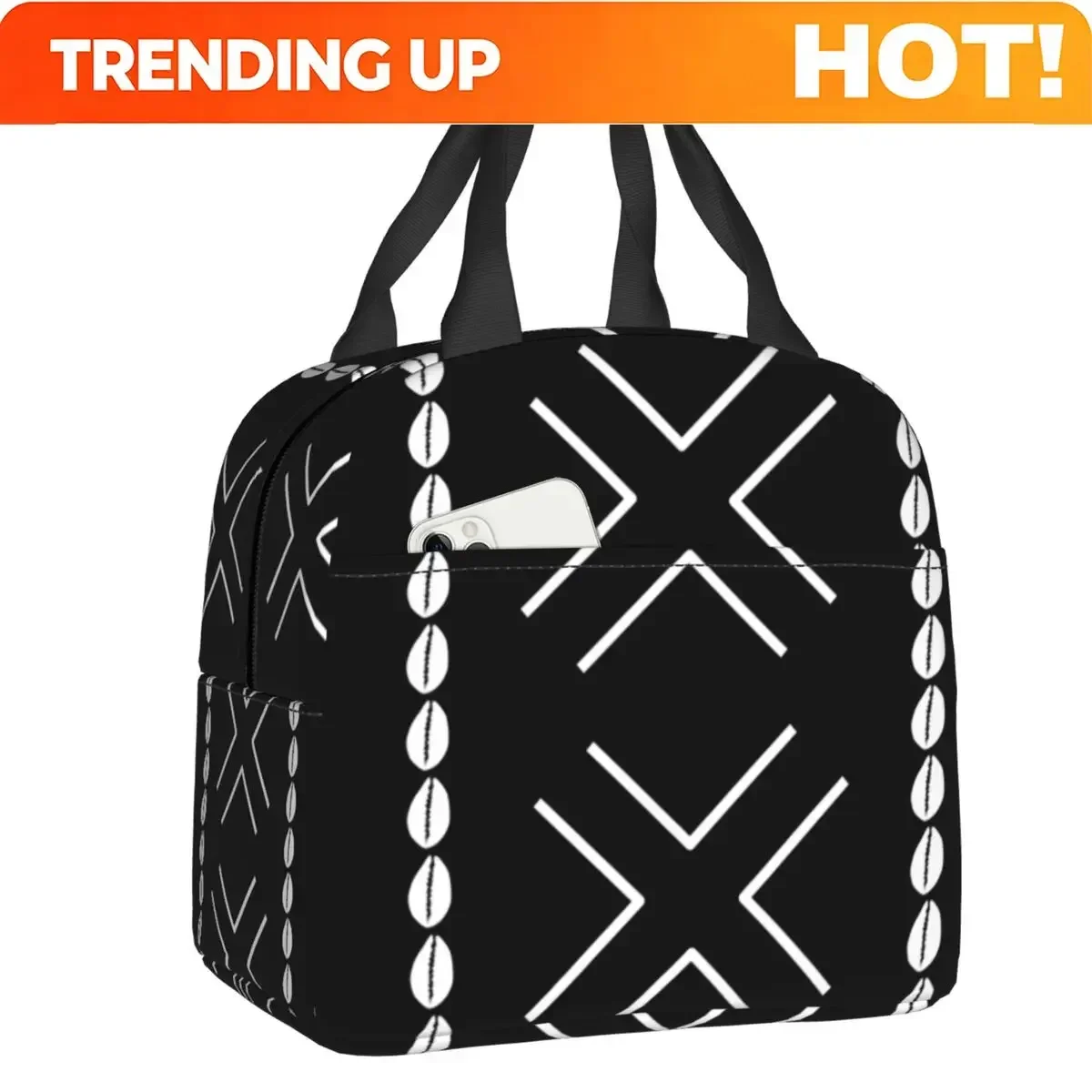 Custom Bag Custom African Mud Cloth Bogolan Design Insulated Lunch Bags For Women Tribal Geometric Art Portable Cooler Thermal F