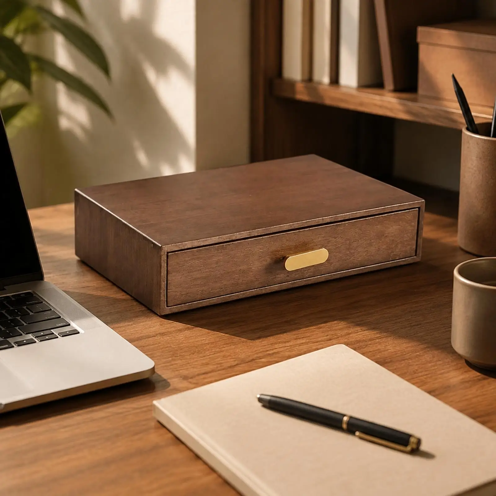 Imported Rubberwood Desk Drawer Organizer Compact Single Pull Out Storage Box for Jewelry Cosmetics and Stationery