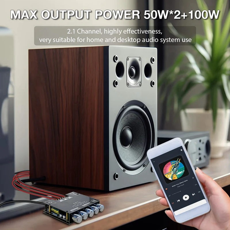 Placa amplificadora de áudio Bluetooth 50W × 2 + 100W 2.1 canais com controle de agudos e graves DIY alto-falante Home Theater