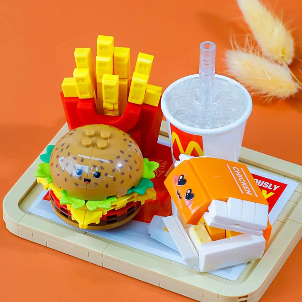 Hamburger Building Blocks 261PCS French Fries Fried Chicken Models Bricks Cartoon Fast Food Set Children\'s Toys Kids Gifts