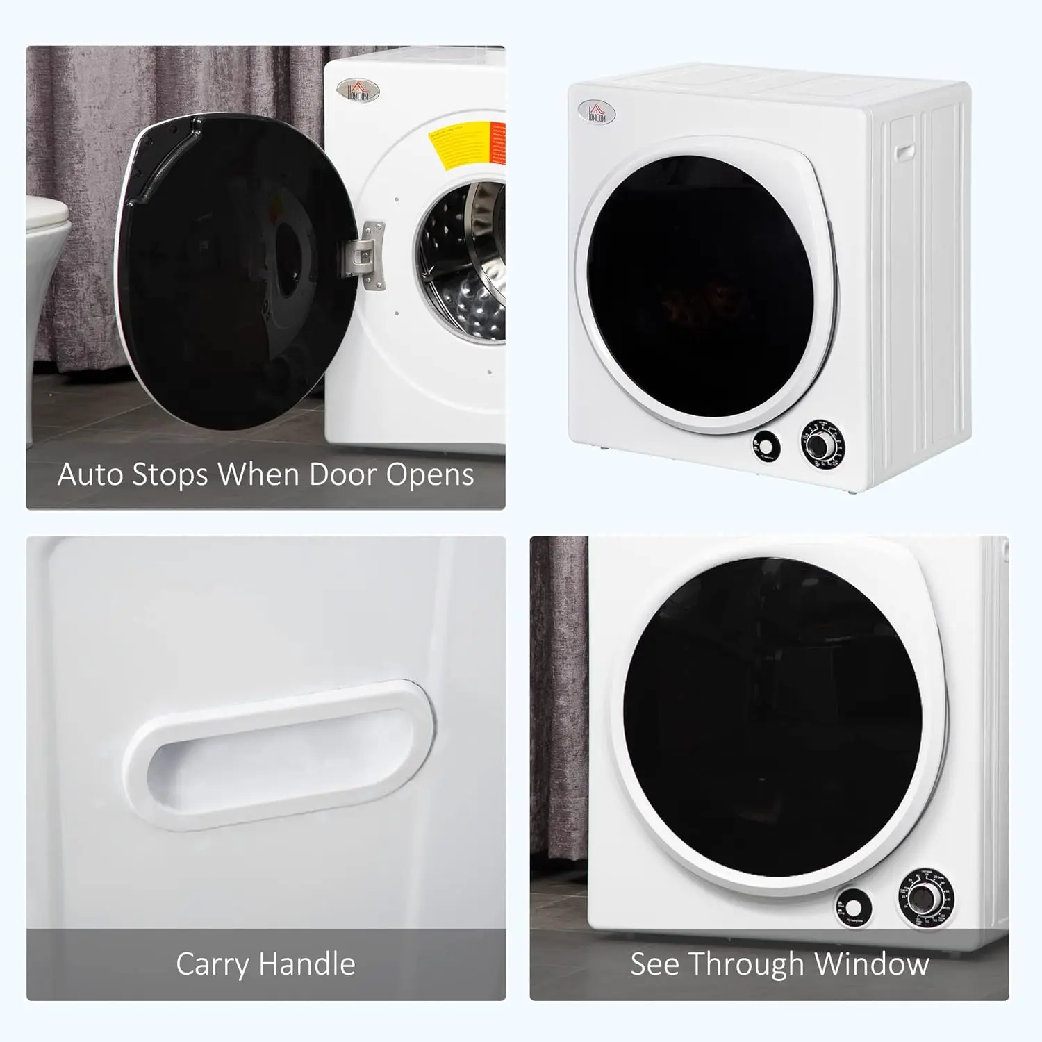 Automatic Dryer Machine 1350W 3.22 Cu. Ft. Portable Clothes Dryer with 5 Drying Modes and Stainless Steel Tub for Apartment