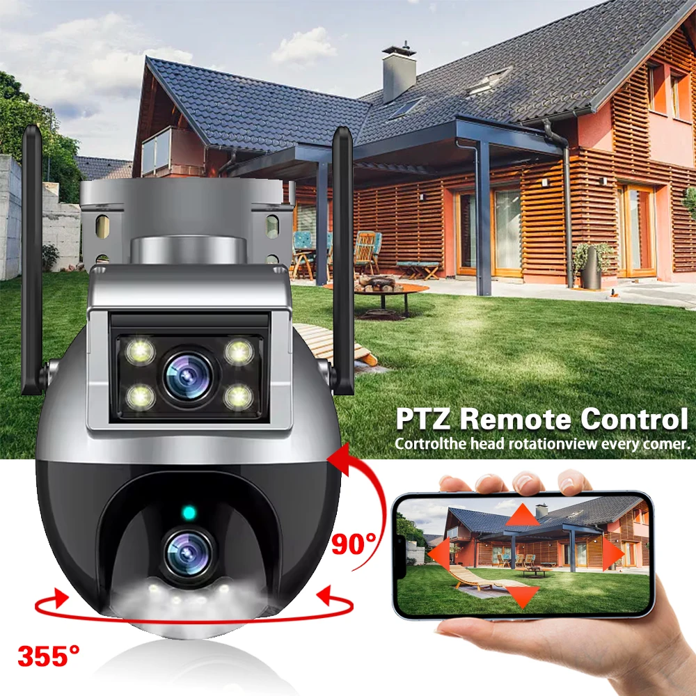 Tuya Smart Life 4K 8MP Dual Lens PTZ WIIF Camera Dual Screen Human Auto Tracking Outdoor 4MP Security Video Surveillance Camera