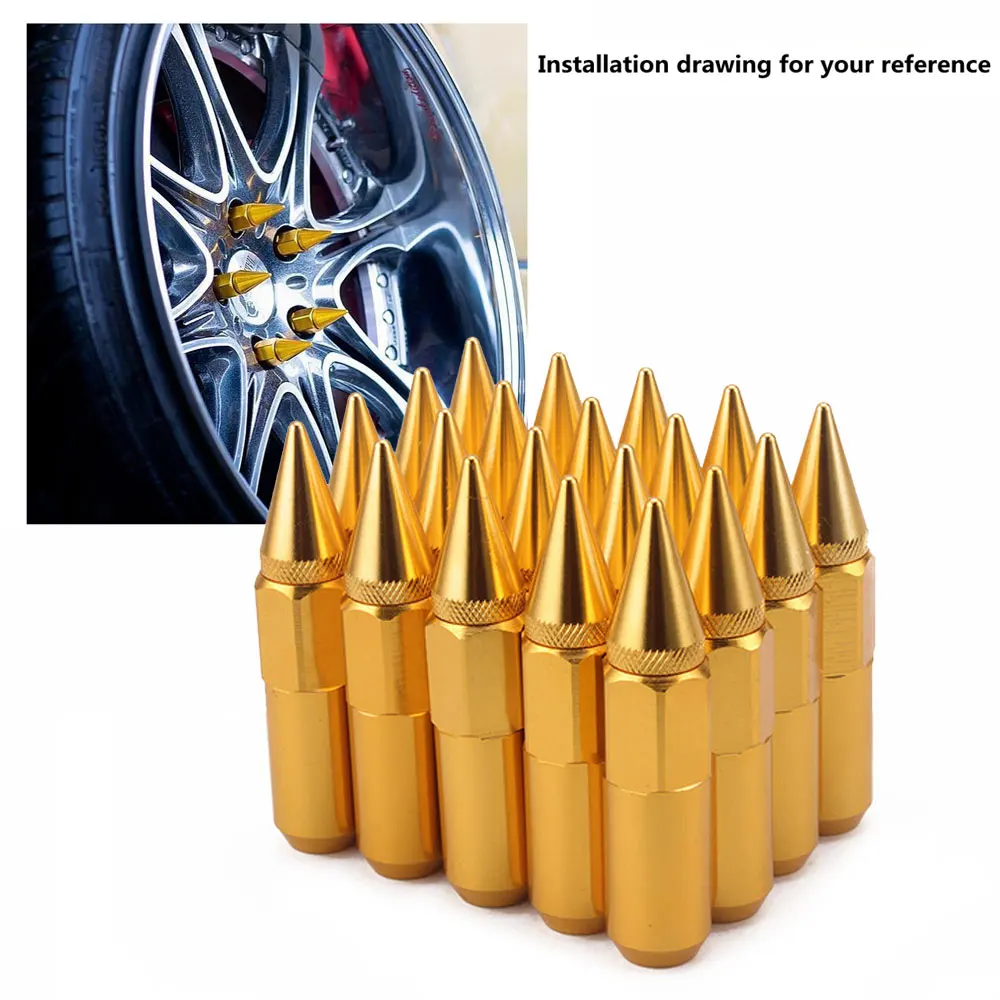 

20PCS Extended Spike Racing Lug Nuts - Aluminum Tuner Wheel Bolts M12x1.25/M12x1.5 with Steel Head Lock 60MM