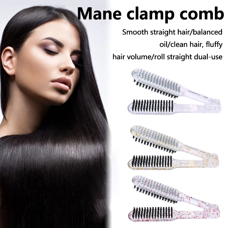 Pro Hairdressing Straightener Hair Brush Nylon Hair Straightening Double Brushes V Shape Comb Clamp Styling Tools Brush