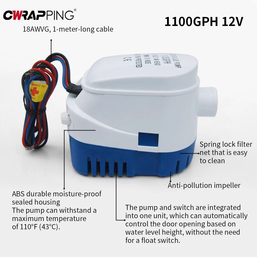 

1100GPH 12V DC лодка автоматический трюмный насос погружной электрический с поплавковым выключателем для домашней лодки в лодках аксессуары для обслуживания